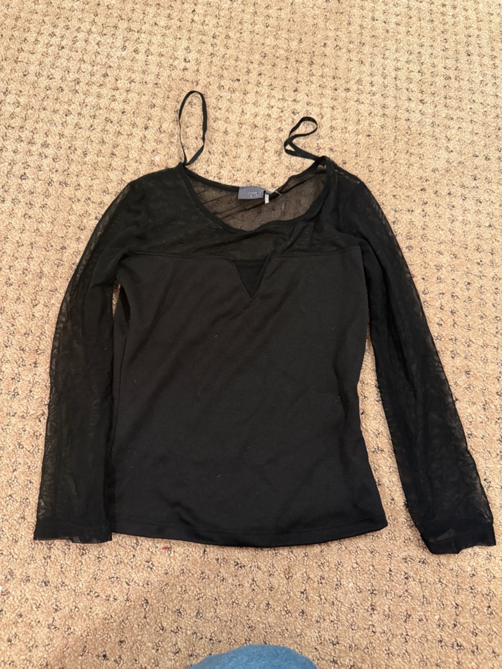 Juniors Black Sheer Long-Sleeve Top